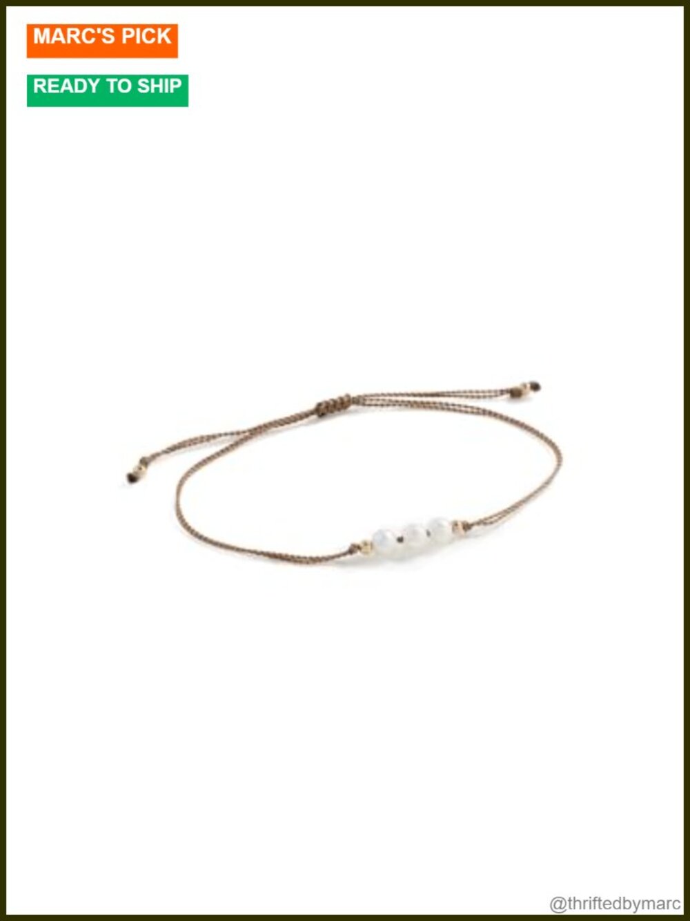 14k Gold Beads & 3 Pearls Bracelet on Twisted Taupe Cord